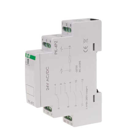 F&F Przekaźnik elektromagnetyczny PK-4PZ24 AC/DC, STYK: 2P I=2X8A, 2Z I=2X8A, 1 moduł