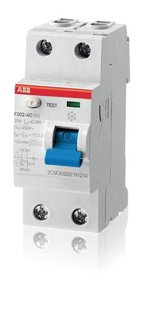 ABB Wyłącznik różnicowo-prądowy serii STANDARD F202-A-25/0,03; 2-polowy; typ A; I=25A; In= 30mA