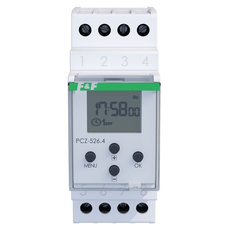 F&F Zegar programowalny astronomiczny z przerwą nocną PCZ-526.4 zasilanie 24÷264 V AC/DC 2-kanałowy NFC ANDROID i iOS