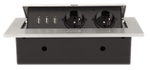 ORNO Gniazda wpuszczane w blat 2x2P+Z, 3xUSB z grubym rantem, srebrne OR-AE-1324/G